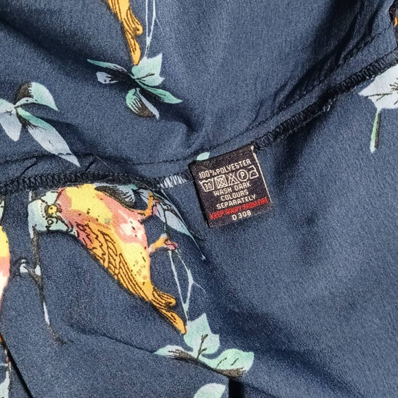 Closet Blu Tropical Birds Floral V-Neck Short Sleeve Navy Blue Yellow S Dress - Picture 7 of 7